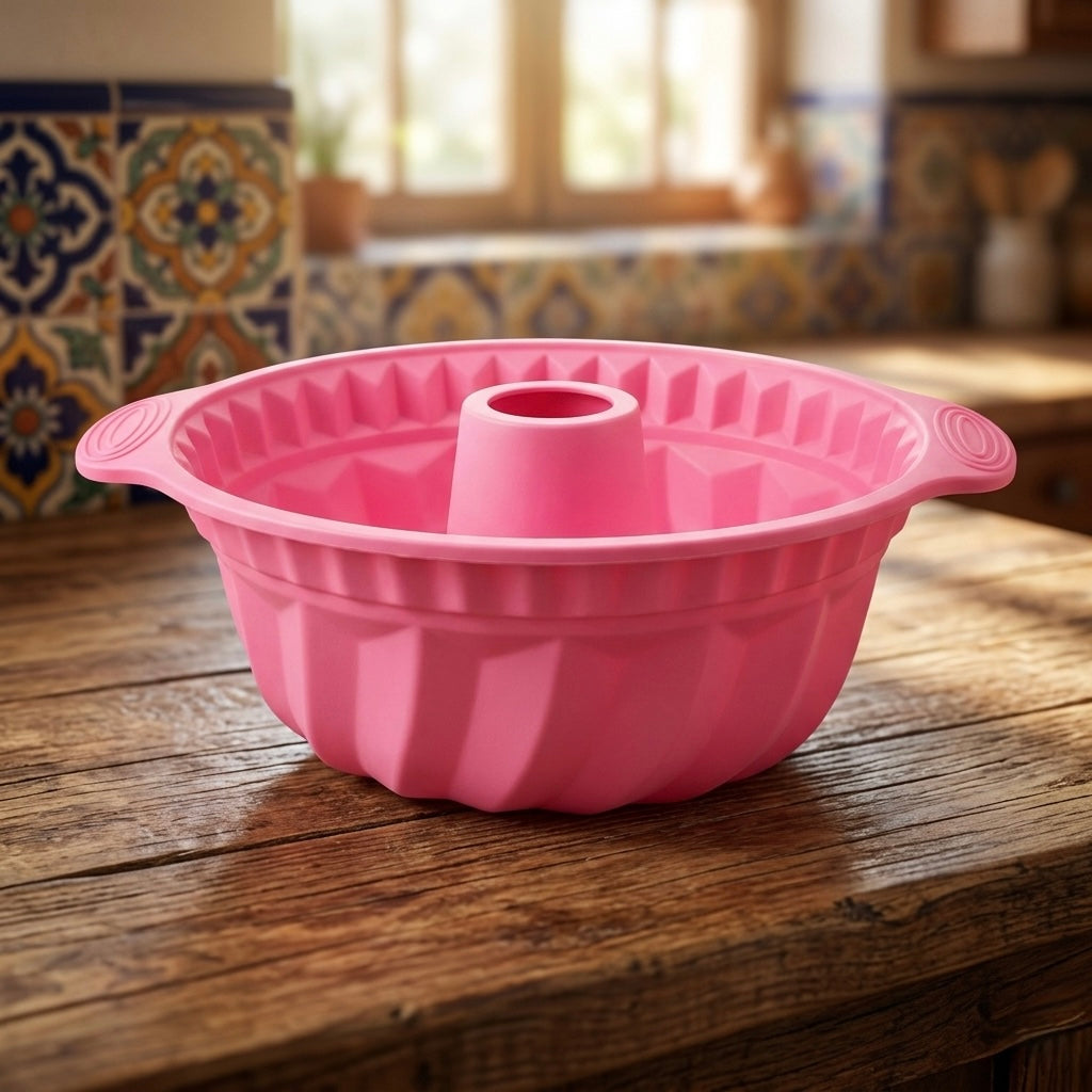 Silicone Bundt Cake Pan – Nonstick Fluted Mold, Pink & Grey | SpiralCore