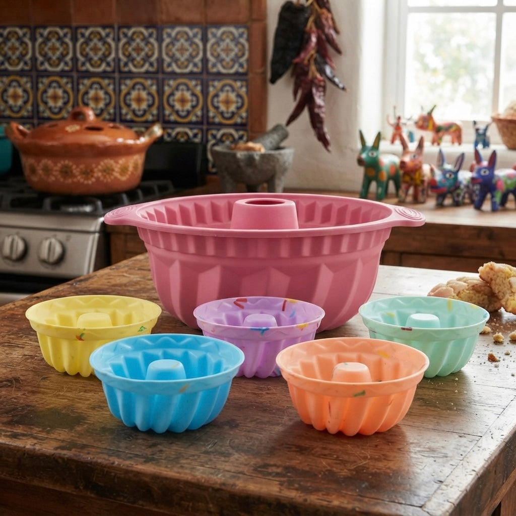 Silicone Bundt Pan & Mini Molds – 6-Piece Pastel Set