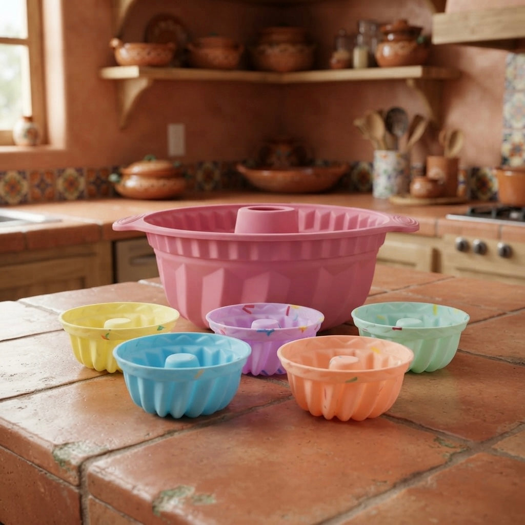 Silicone Bundt Pan & Mini Molds – 6-Piece Pastel Set