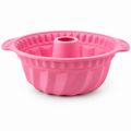 Pink SpiralCore silicone Bundt cake pan, nonstick fluted mold