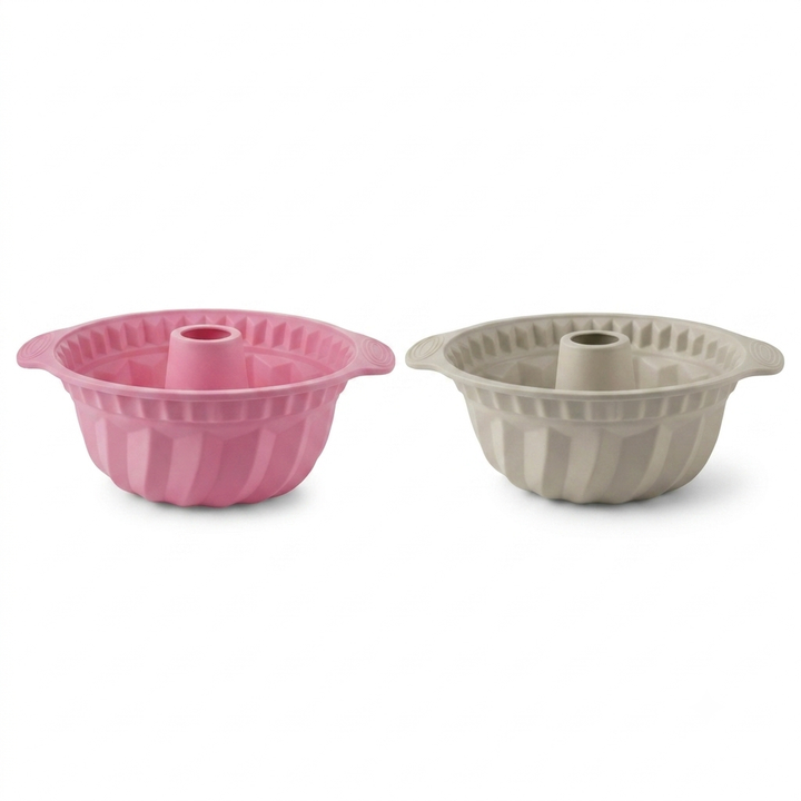 Silicone Bundt cake pan set of 2, pink and grey nonstick molds
