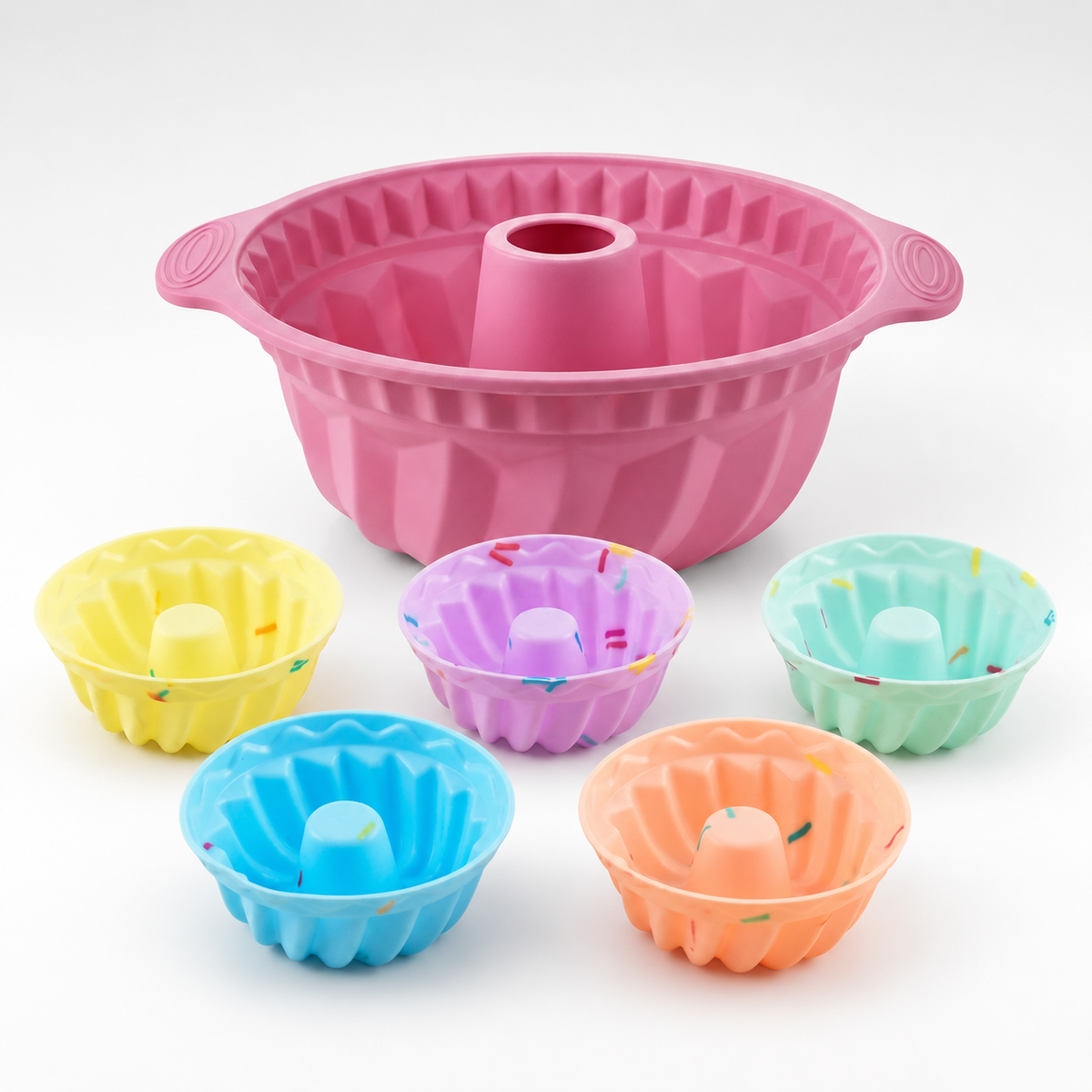 Silicone Bundt Pan & Mini Molds – 6-Piece Pastel Set
