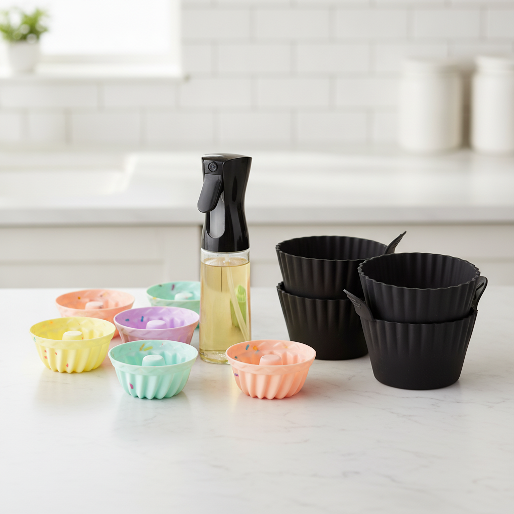 Silicone air fryer accessories bundle arranged on a kitchen counter